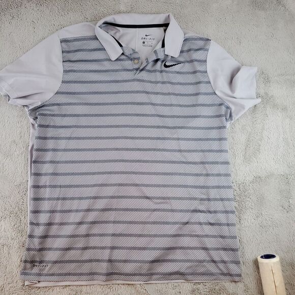 Nike Polo Dri Fit‎ Mens Sz XL Gray Geometric Short Sleeve Pullover - Picture 1 of 7
